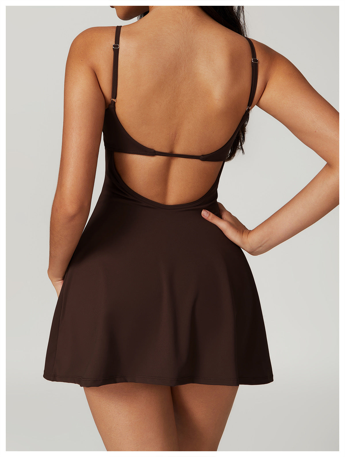 Thin Straps Built-in Jumpsuit High Cut A Shape A Shape Short Dress