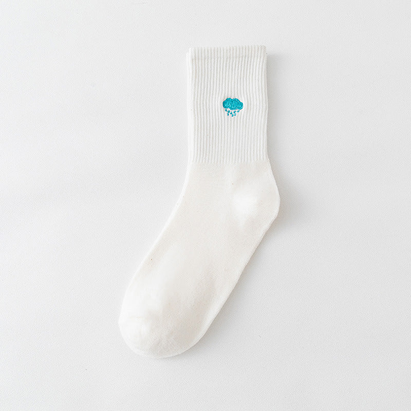 Summer Embroidery Blue Rain Sports Socks
