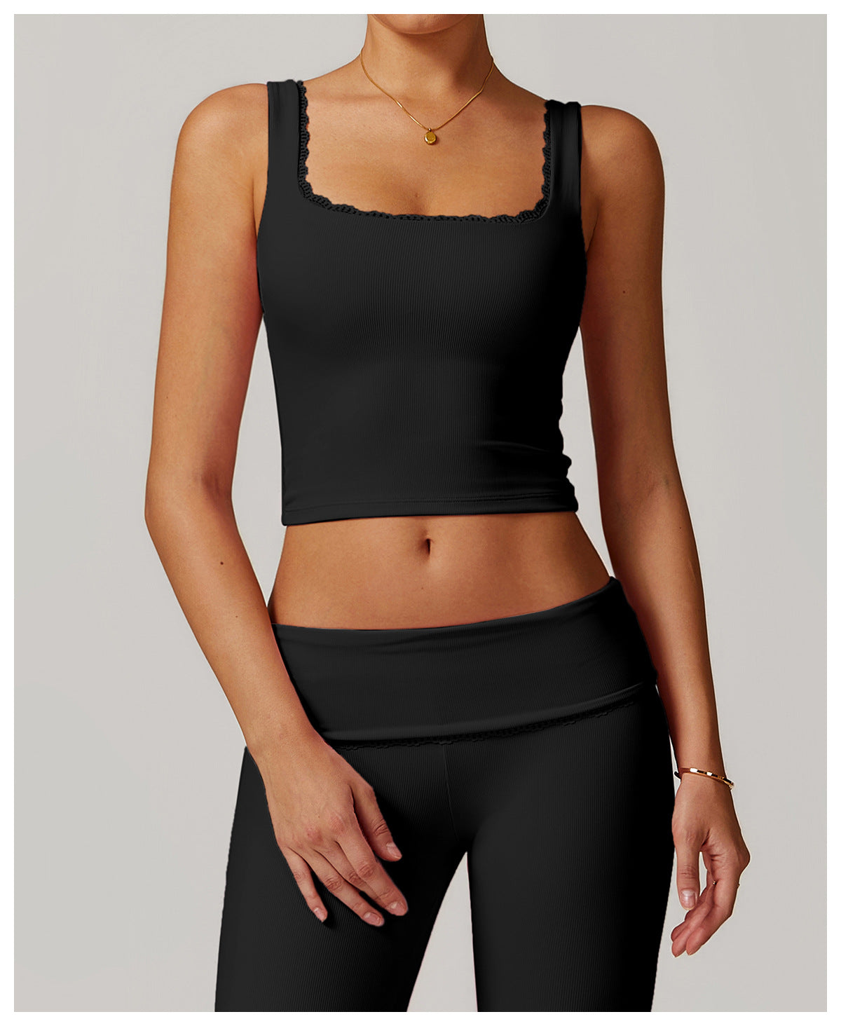 Rib Knit Mini Lace Semi Boot Cut Tank Top Sports Bra
