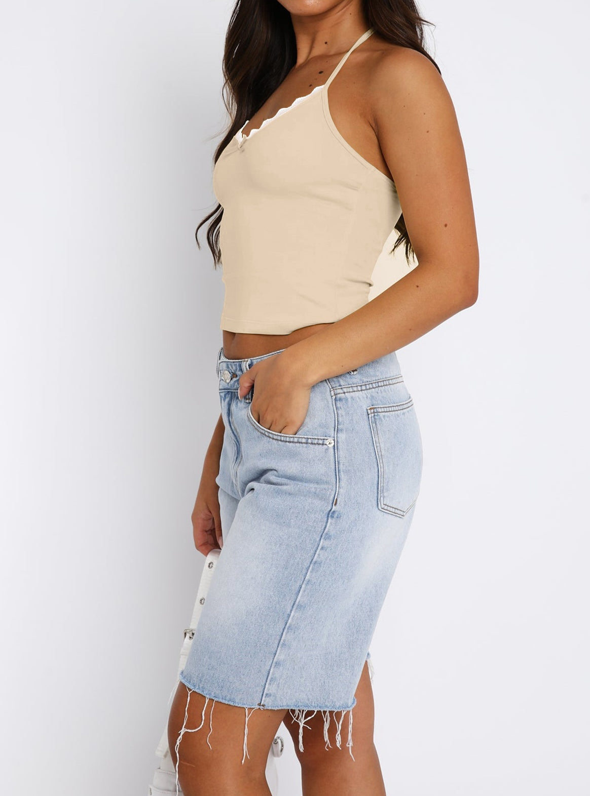 Thin Straps Lace Deep U Neck Back Beauty Tank Top