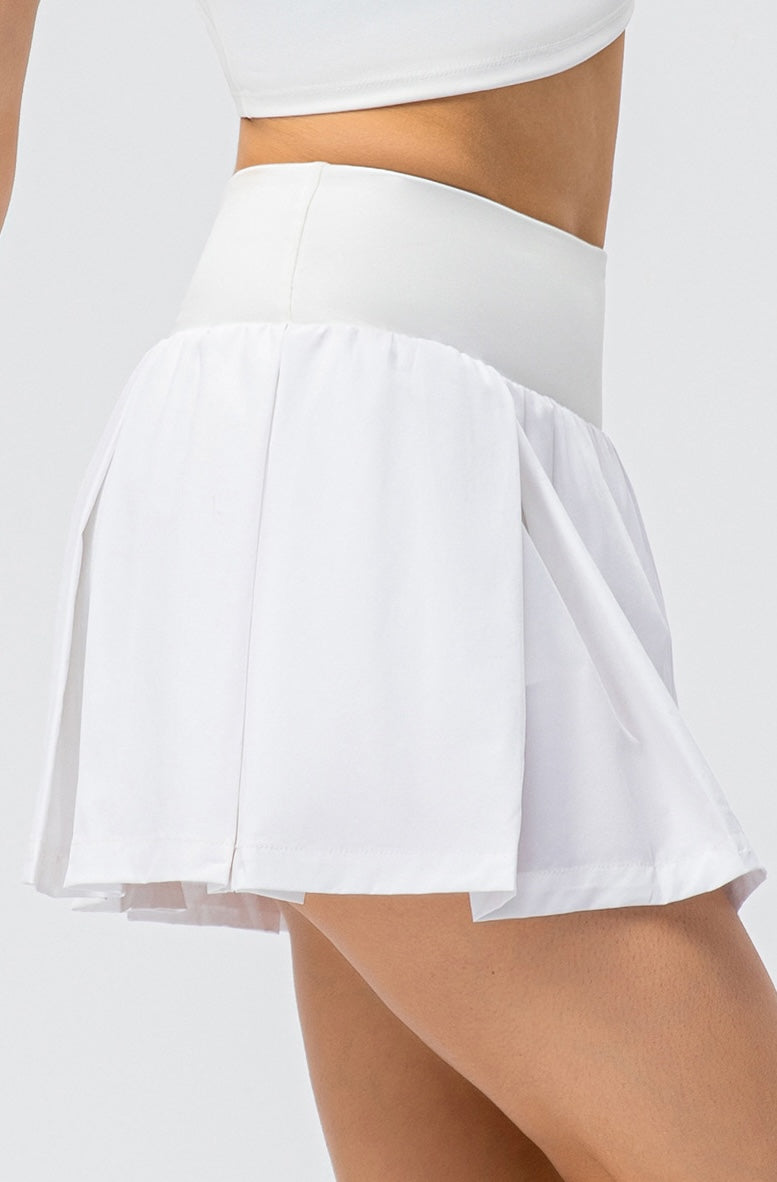 High Waist Preppy Style Pleated Skirt with Pocket Built-in Shorts