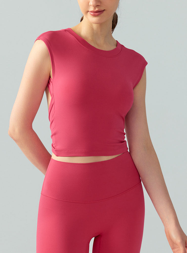 Round Neck Total Backless Casual Sports Bra Top
