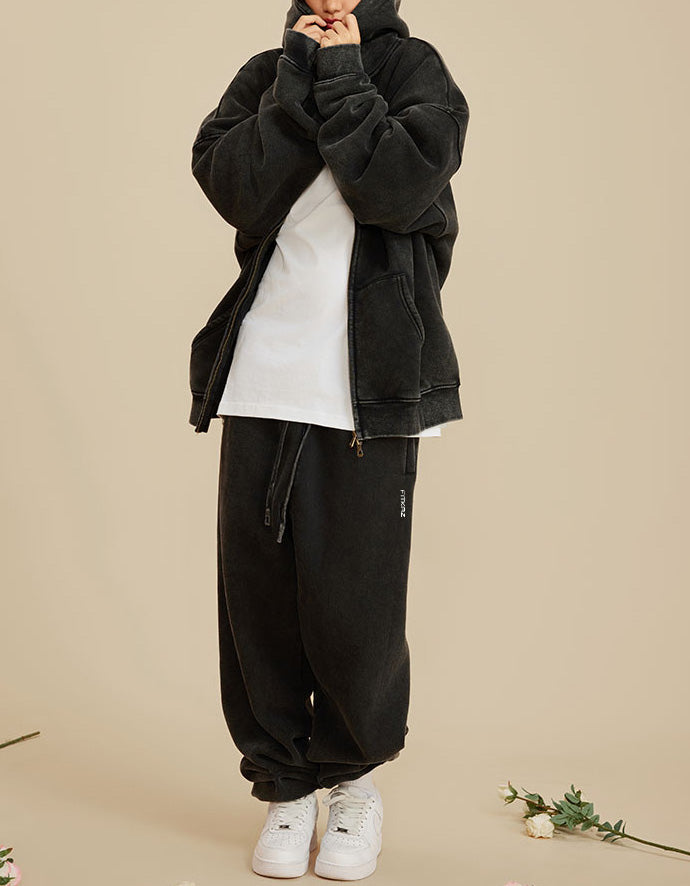 Boy Friend Series Vintage Wash Fluffy Hoodie Jacket