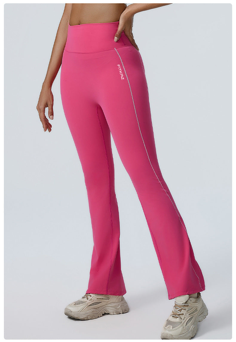 Double White Line High Waist Semi Boot Cut Sports Pants