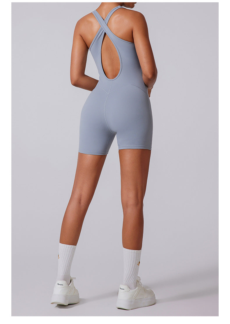 Crossed Back Extra Bust Supports Jumpsuit Shorts