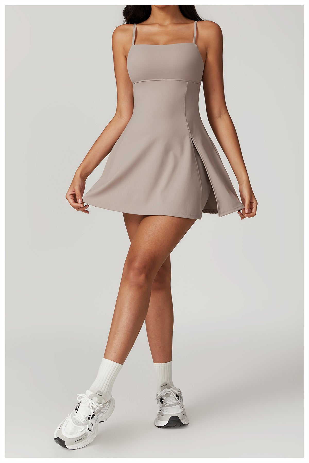 Thin Straps Built-in Jumpsuit High Cut A Shape A Shape Short Dress