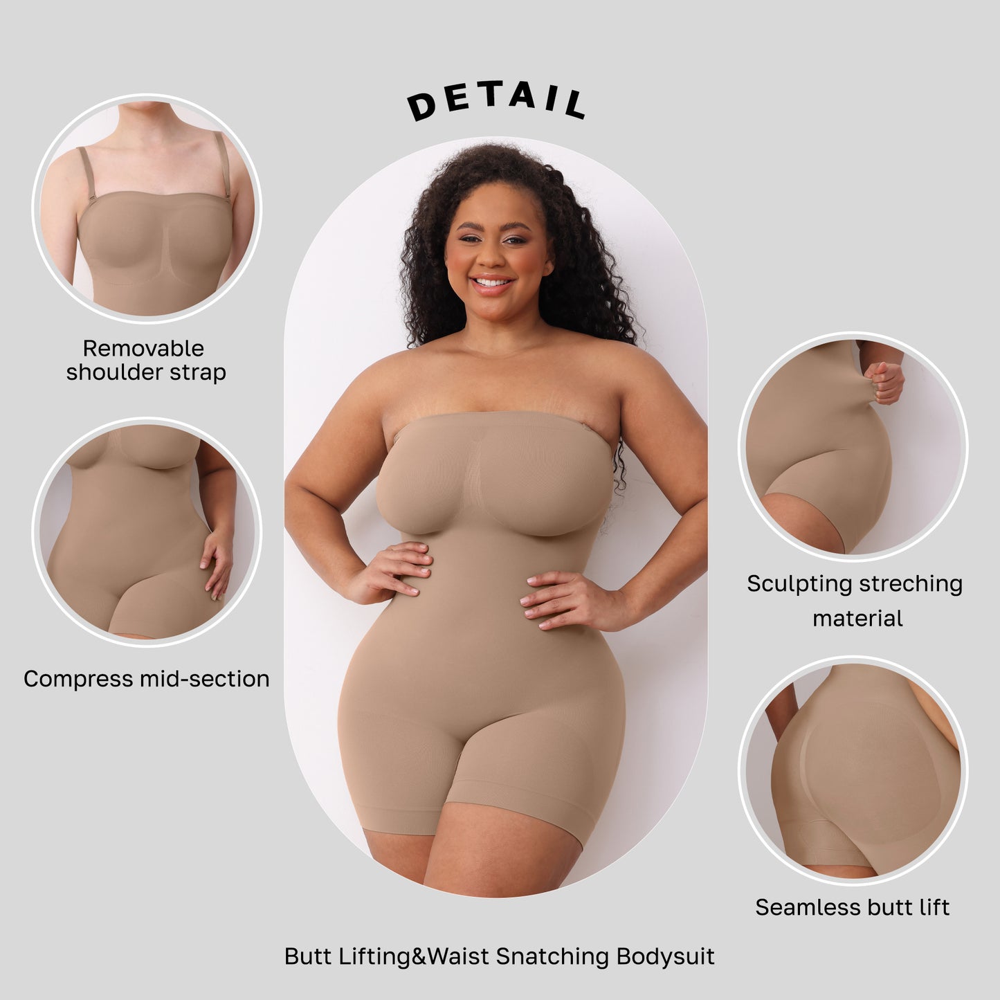 Knitted Ultra Slim Mid Thigh Detachable Straps Bodysuit