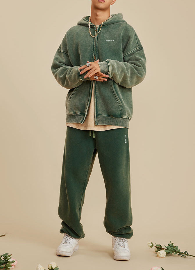 Boy Friend Series Vintage Wash Fluffy Hoodie Jacket