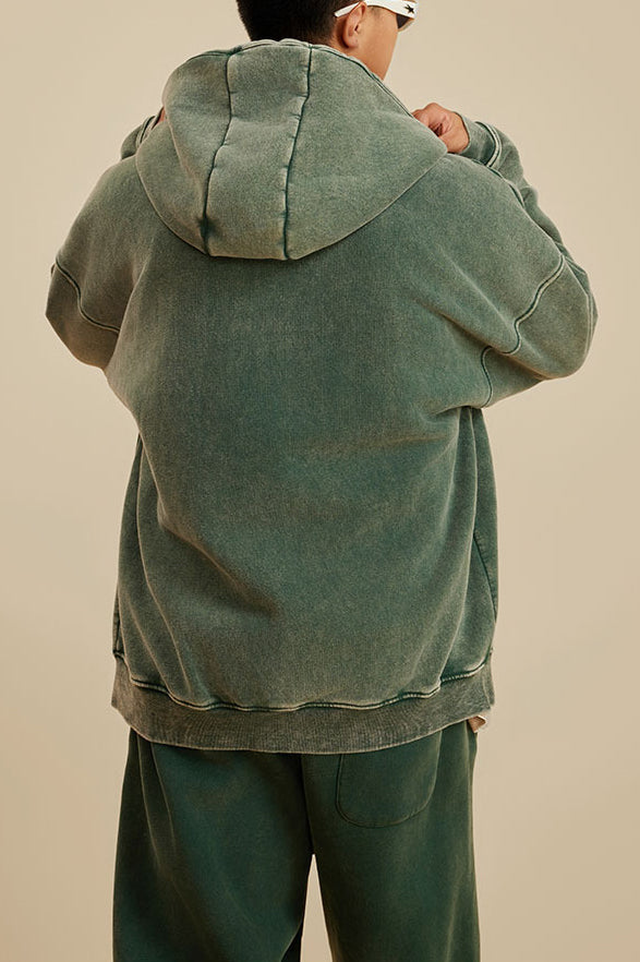 Boy Friend Series Vintage Wash Fluffy Hoodie Jacket