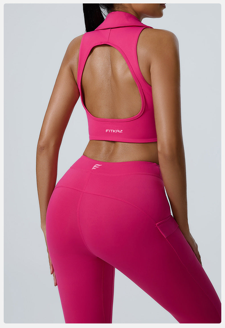 Polo Neck Deep V Back Beauty Sports Top
