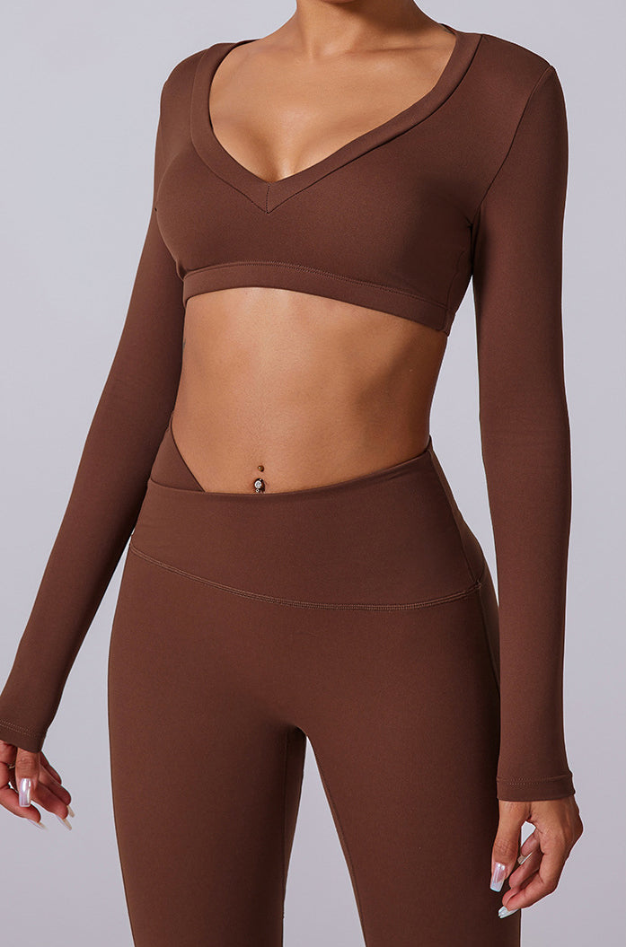 Deep V Neck Long Sleeves Crop Sports Top