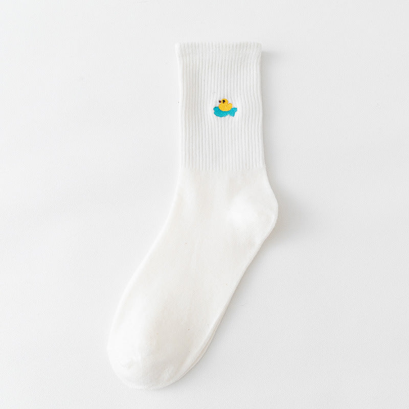 Summer Embroidery Rubber Duck Sports Socks