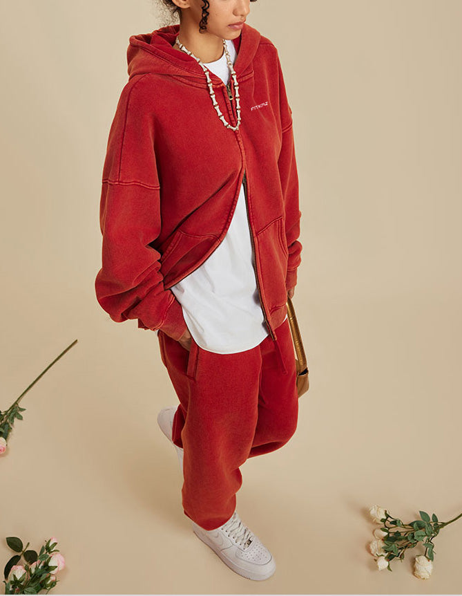 Boy Friend Series Vintage Wash Fluffy Hoodie Jacket