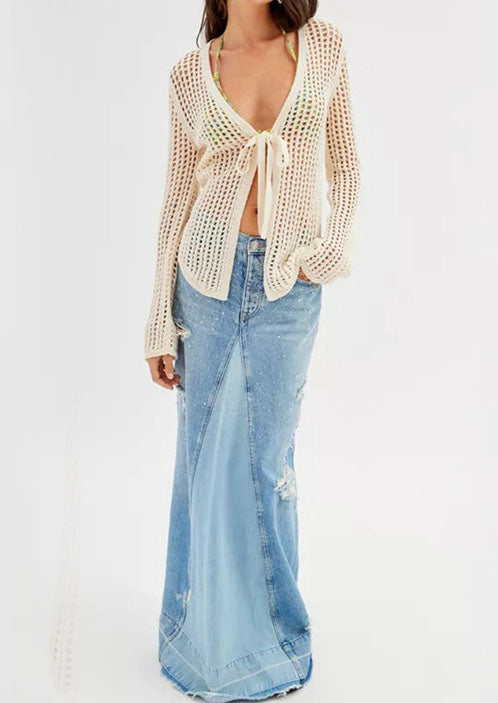 夏日針織鏤空綁帶沙灘罩衫