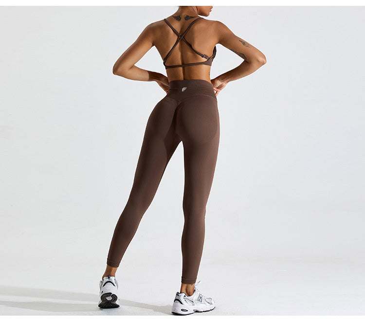 Seamless Knitted Adjustable Cross Back Beauty Sports Bra
