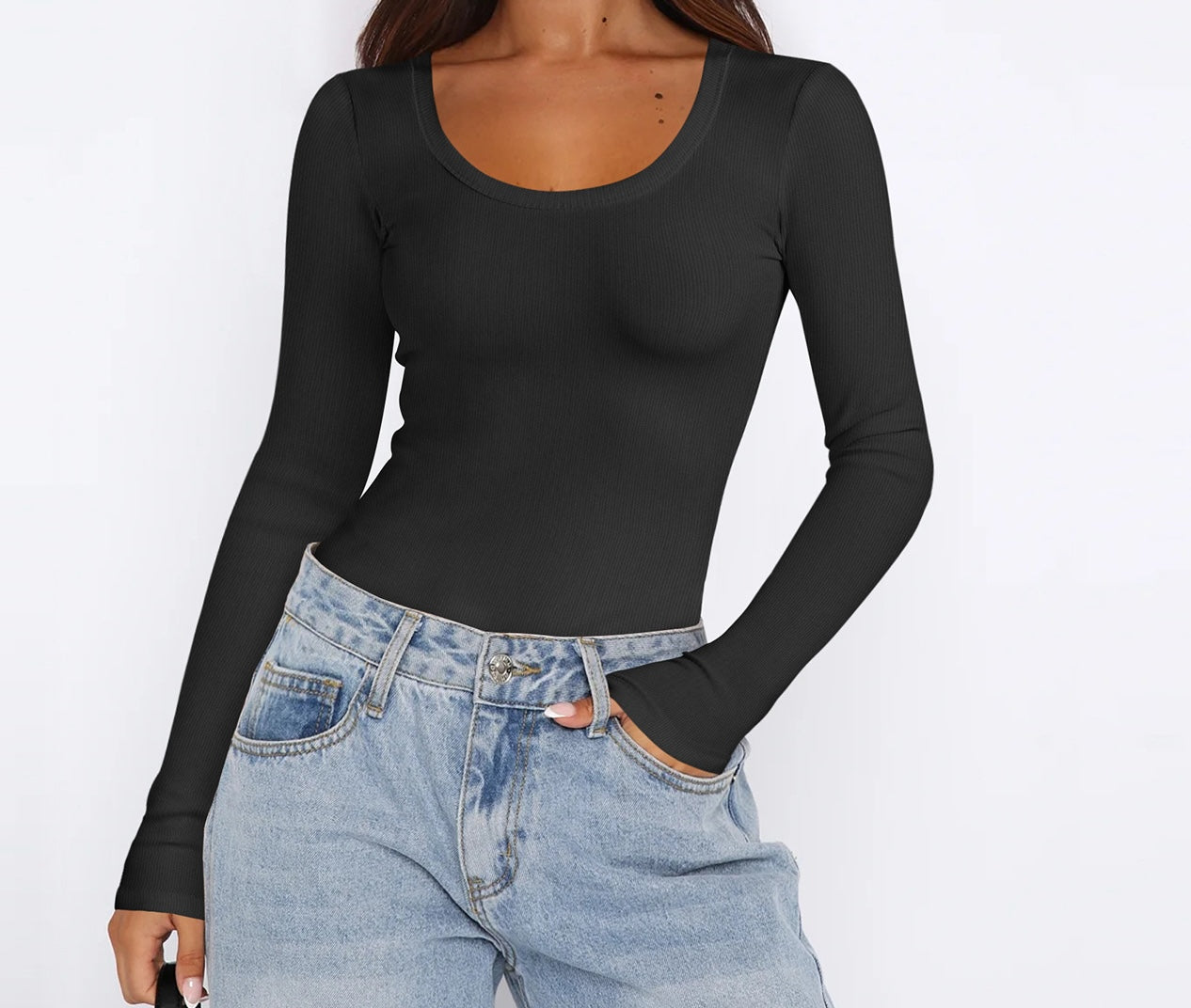 Basic Beauty Slim Fit U Neck Long Sleeve T-shirt