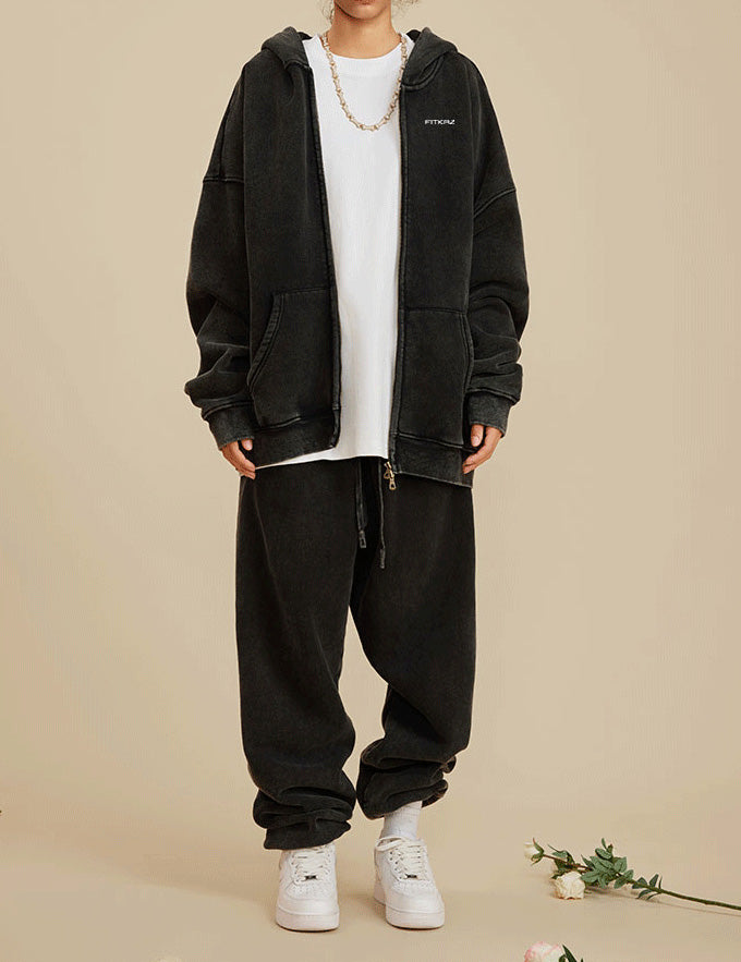 Boy Friend Series Vintage Wash Fluffy Hoodie Jacket