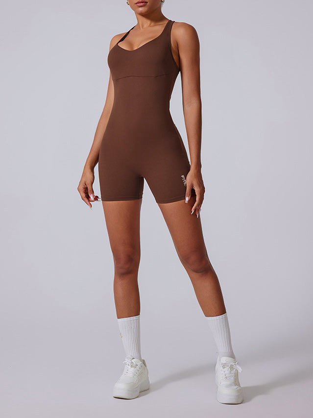 Crossed Back Extra Bust Supports Jumpsuit Shorts