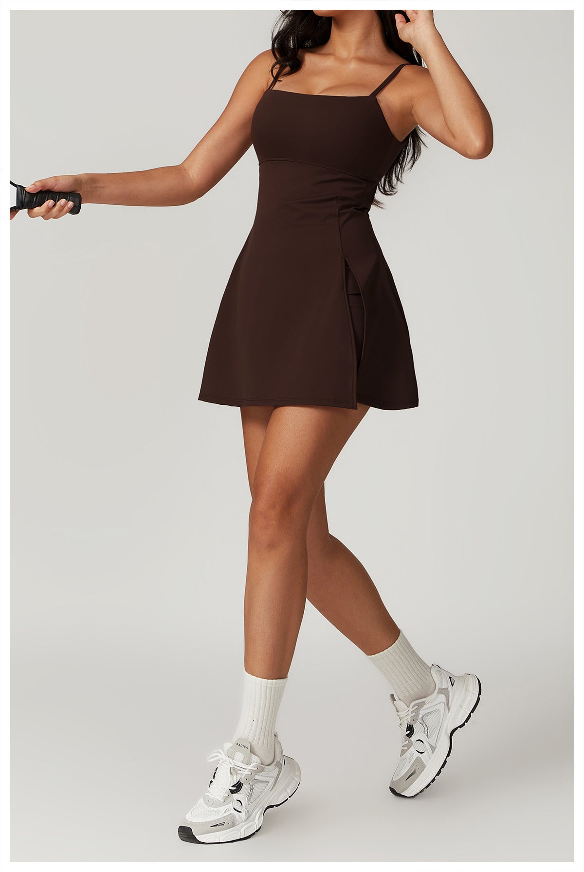 Thin Straps Built-in Jumpsuit High Cut A Shape A Shape Short Dress