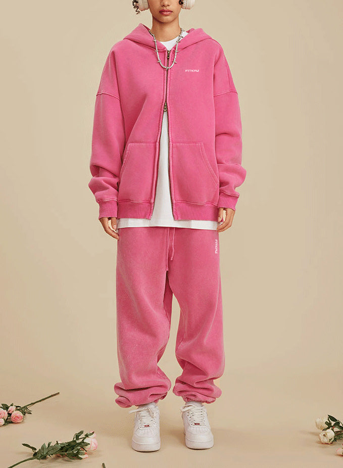 Boy Friend Series Vintage Wash Fluffy Hoodie Jacket