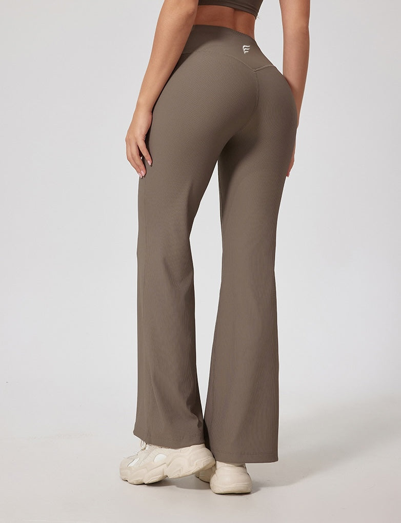 Rib Knit Casual Loose Boot Cut Sports Pants