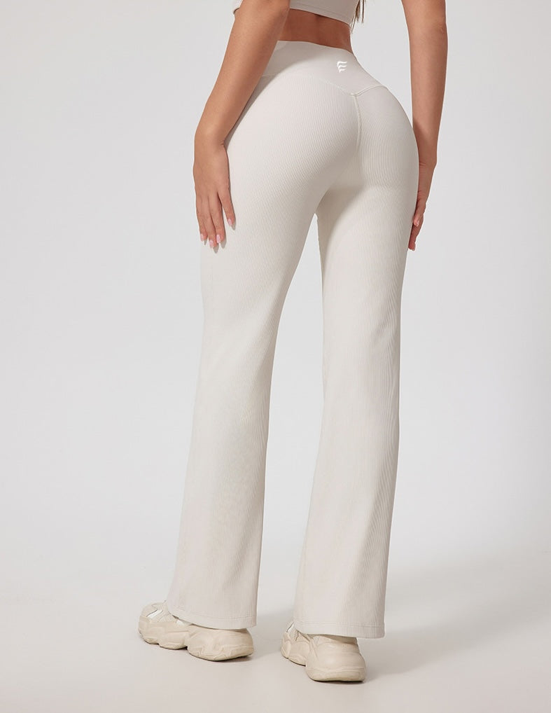 Rib Knit Casual Loose Boot Cut Sports Pants