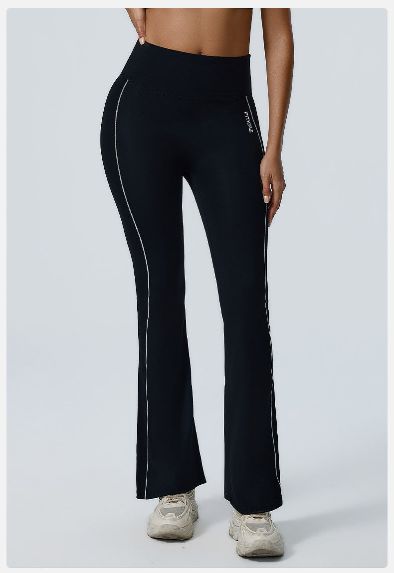 Double White Line High Waist Semi Boot Cut Sports Pants