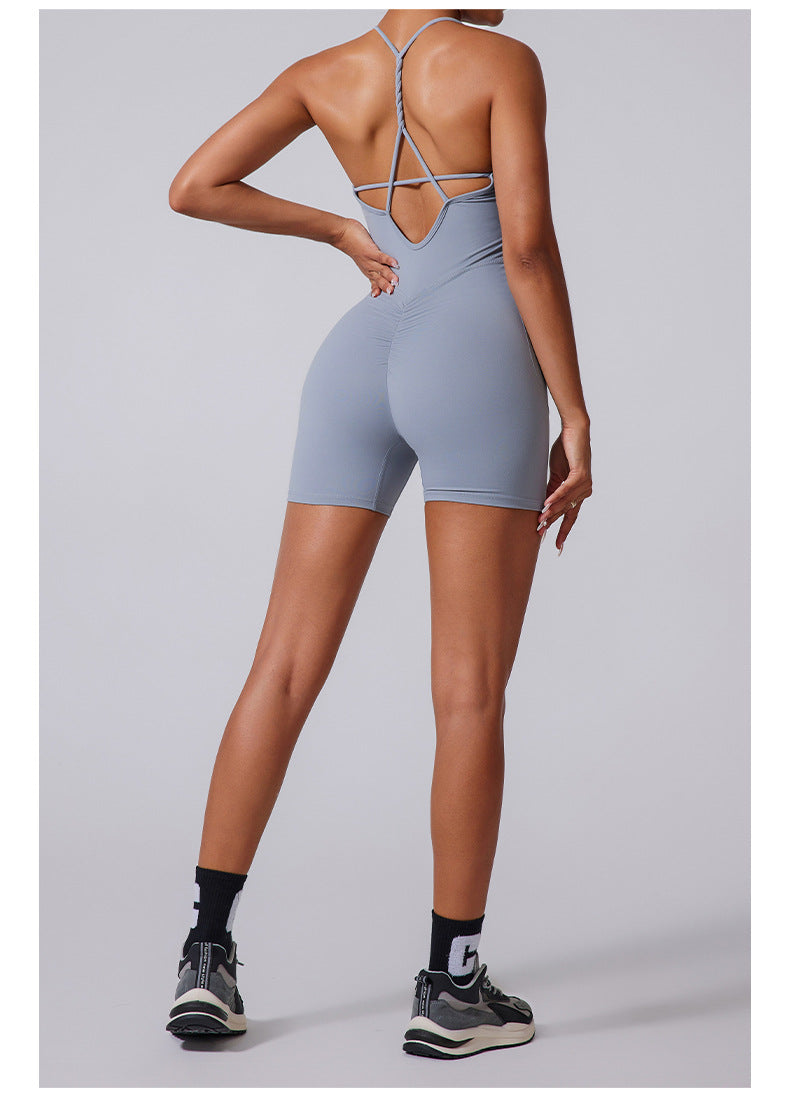Thin Strap Braids Back Beauty Jumpsuit Shorts
