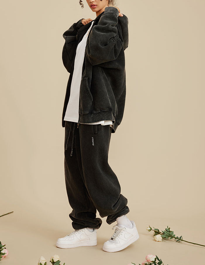 Boy Friend Series Vintage Wash Fluffy Hoodie Jacket