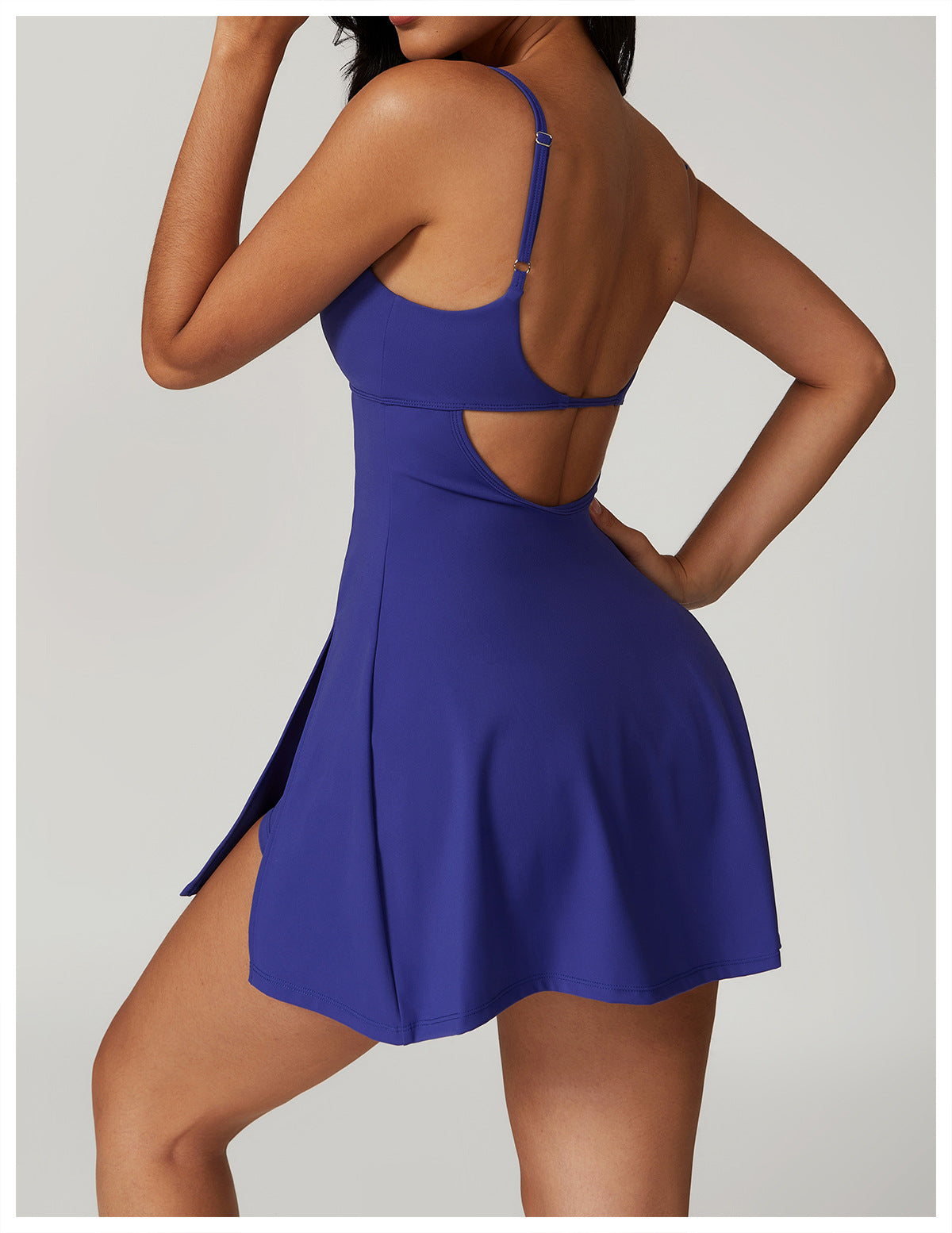 Thin Straps Built-in Jumpsuit High Cut A Shape A Shape Short Dress