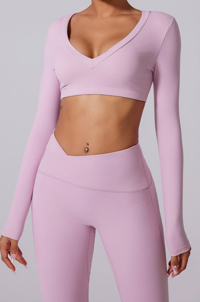 Deep V Neck Long Sleeves Crop Sports Top