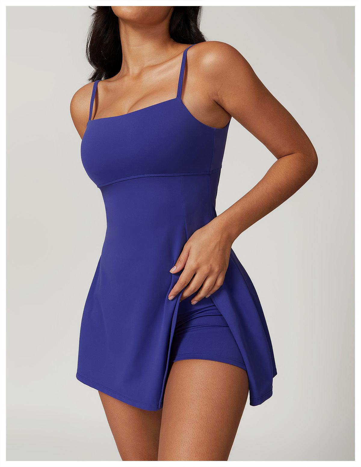 Thin Straps Built-in Jumpsuit High Cut A Shape A Shape Short Dress