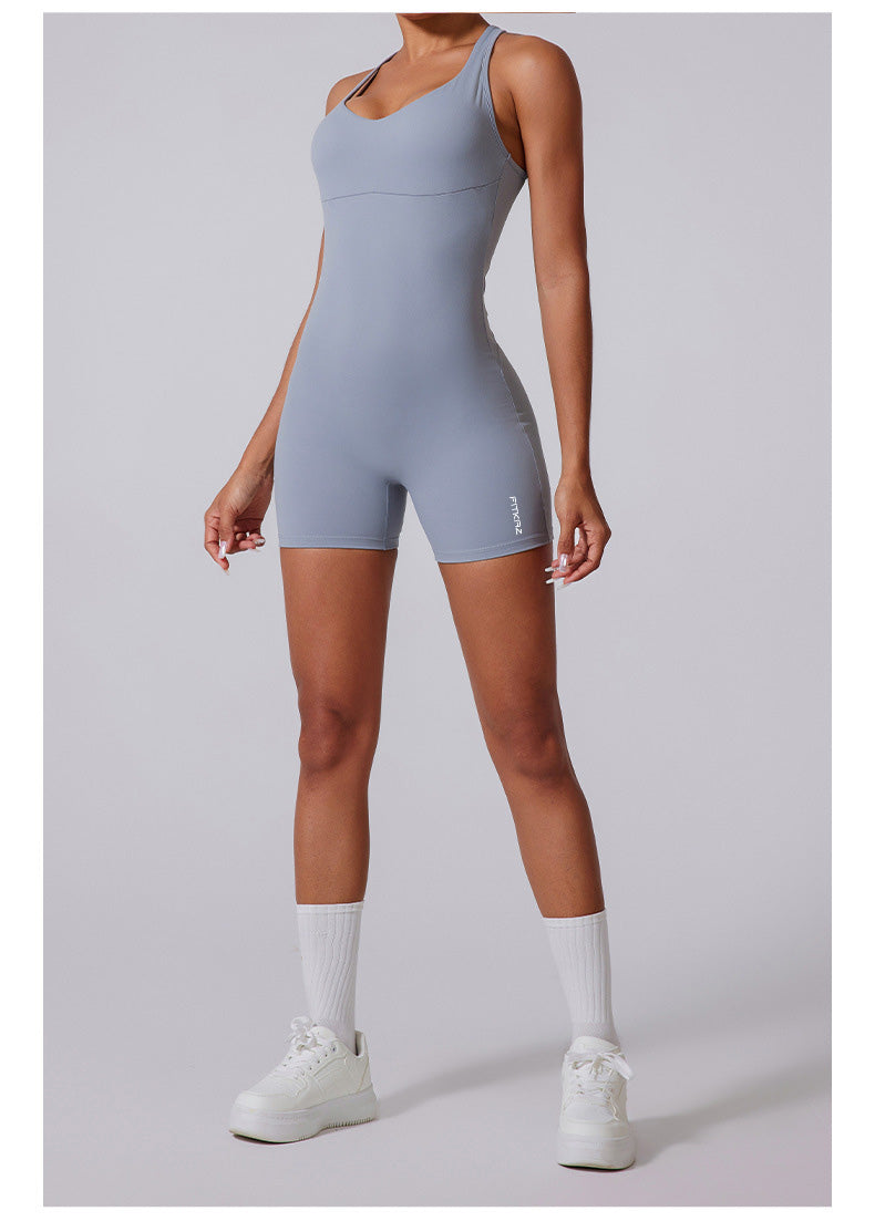 Crossed Back Extra Bust Supports Jumpsuit Shorts