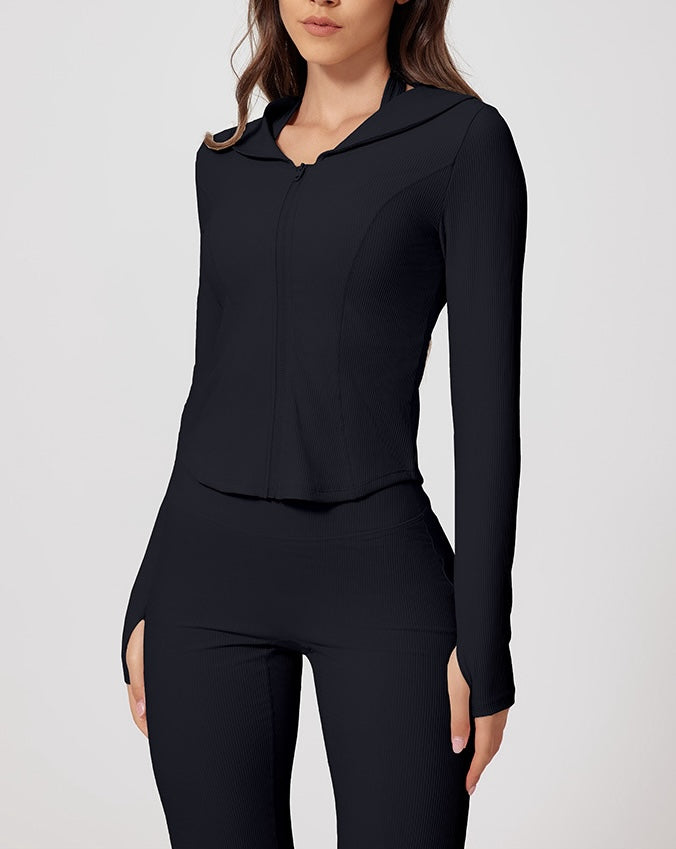 Rib Knit Sailor Collar Slim Fit Sports Jacket