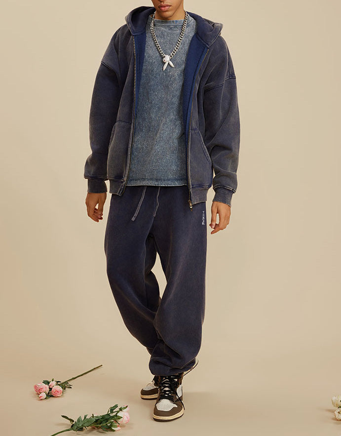 Boy Friend Series Vintage Wash Fluffy Hoodie Jacket