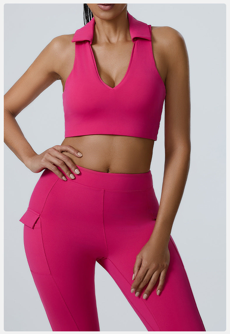 Polo Neck Deep V Back Beauty Sports Top