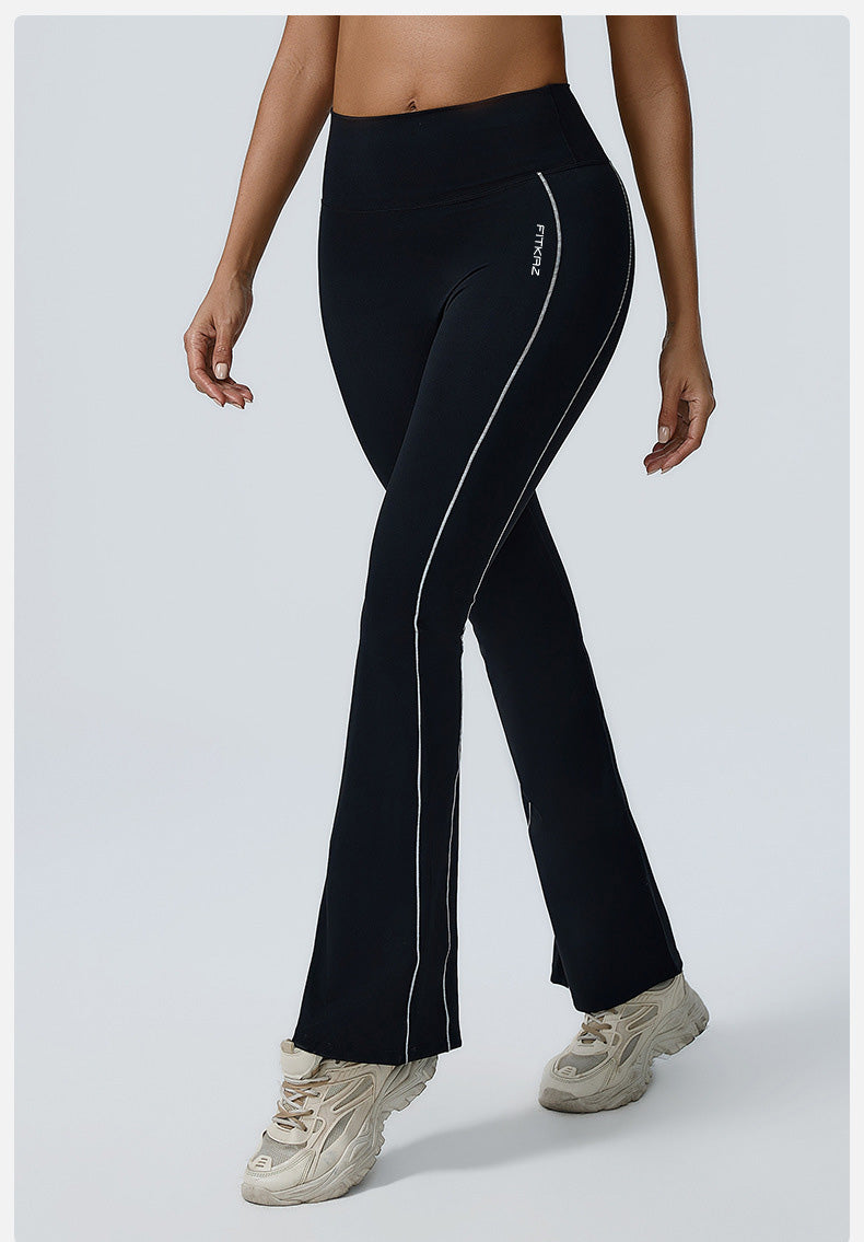 Double White Line High Waist Semi Boot Cut Sports Pants