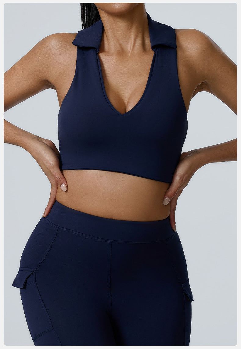 Polo Neck Deep V Back Beauty Sports Top