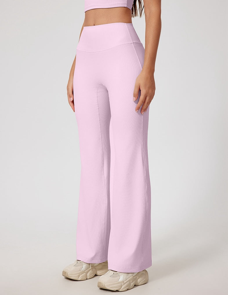 Rib Knit Casual Loose Boot Cut Sports Pants