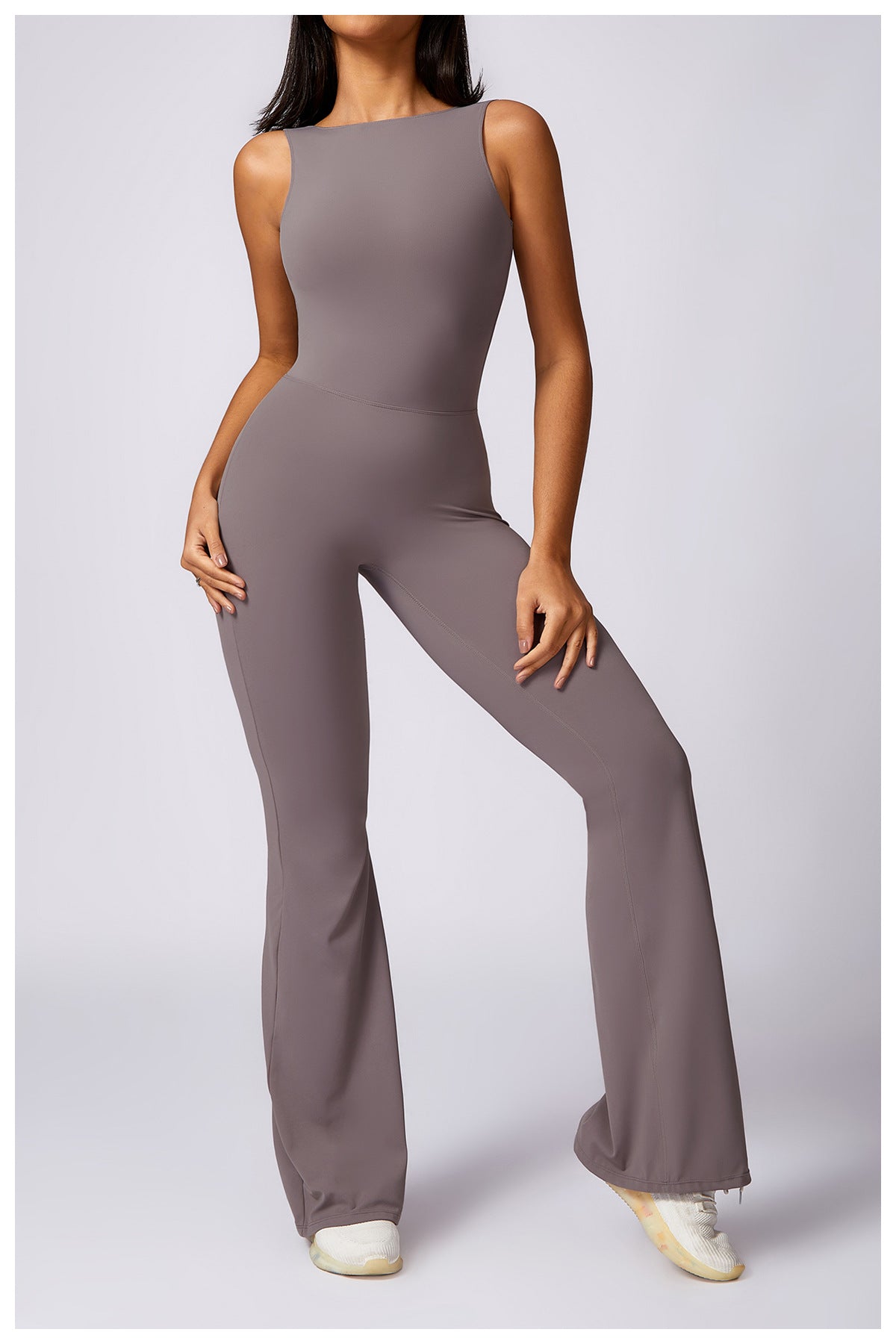 Casual Light Boot Cut Back Beauty One Piece Jumpsuit (No Pads)