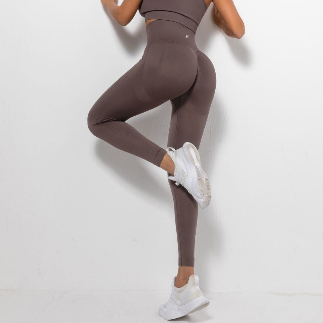 Classic Stretchy Seamless Peach Booty Leggings - Coffee