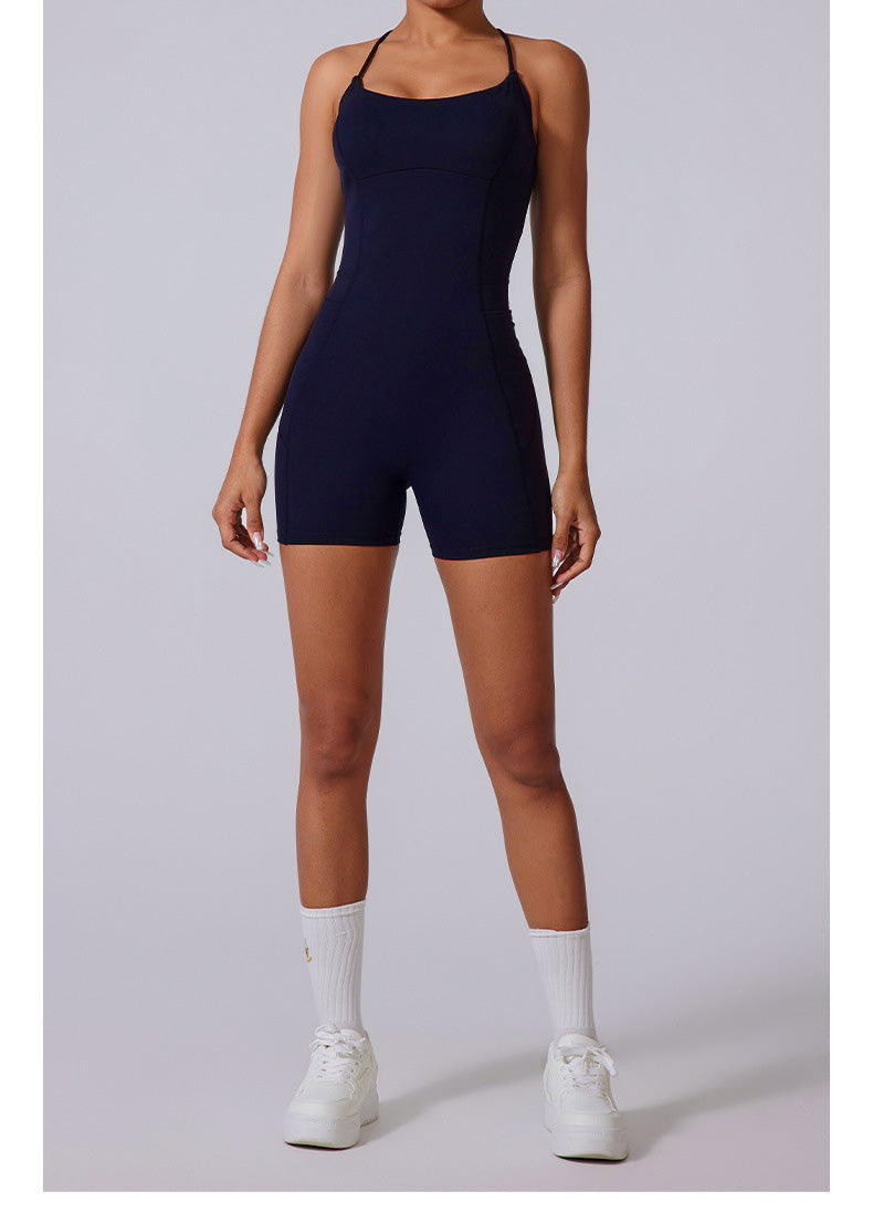 Thin Strap Braids Back Beauty Jumpsuit Shorts