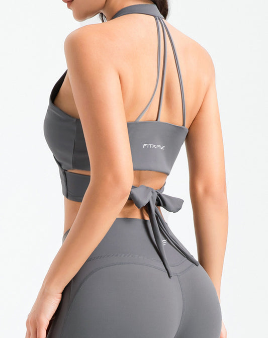 Crossed Straps Deep V Three Line Back Beauty Sports Bra