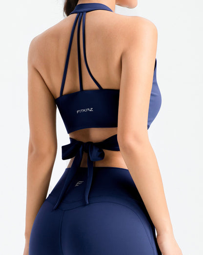 Crossed Straps Deep V Three Line Back Beauty Sports Bra