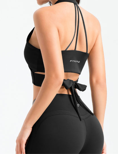 Crossed Straps Deep V Three Line Back Beauty Sports Bra