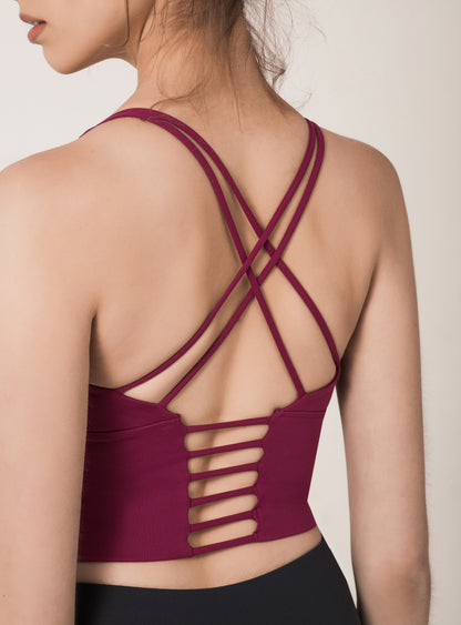Thin Straps Ladder Crossed Back Beauty Push Up Sports Bra