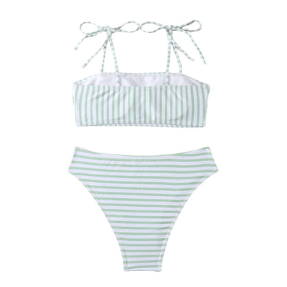 Flat Tube Top Shoulder Straps High Waist Bikini
