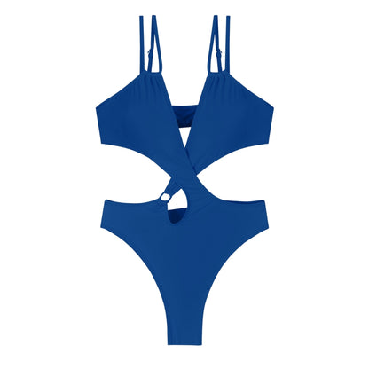 Irregular Crossed Backless Double Shoulder One-Piece Swimsuit