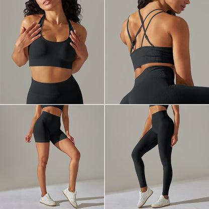Happy Price Series Vertical Line Stretchy 4 Piece Sports Set