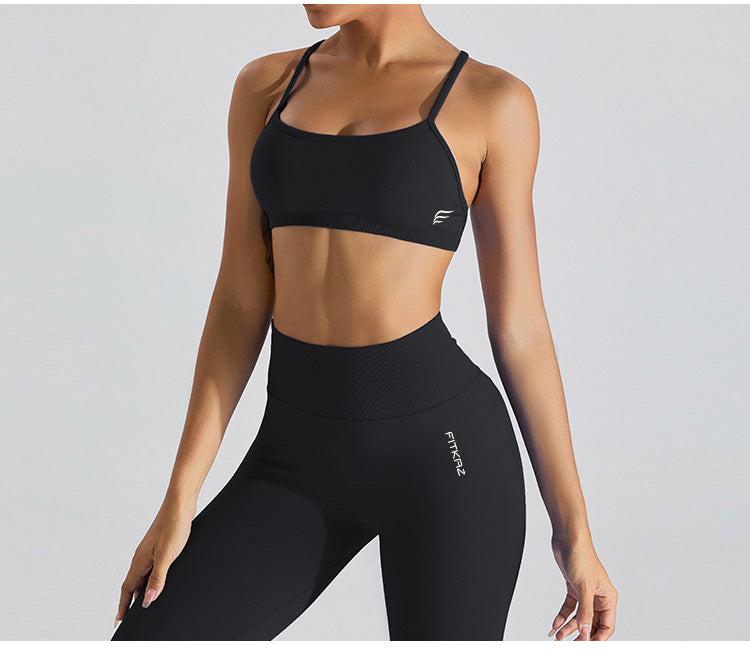 Seamless Knitted Adjustable Cross Back Beauty Sports Bra